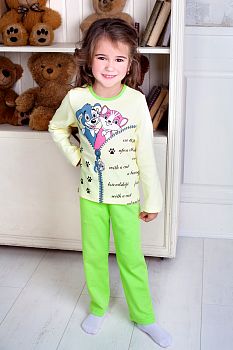 Домашний костюм "Кот и пёс", экрю-салатовый