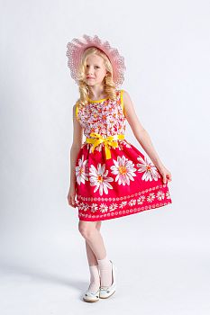 Сарафан "Кокетка", малиновый в ромашку
